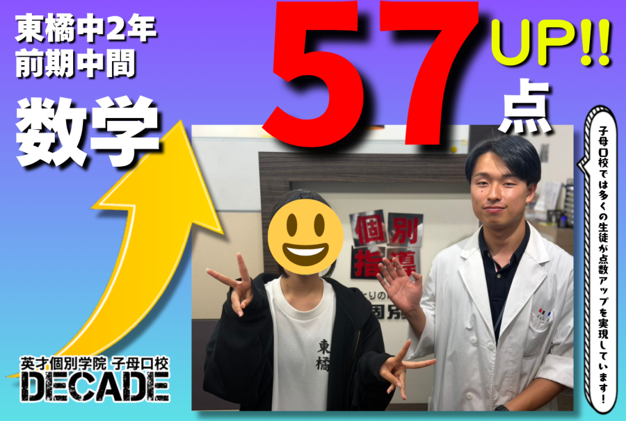 【東橘中2年】数学57点アップおめでとう!!!