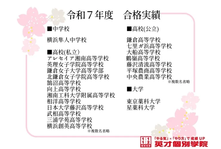 【令和7年度 合格実績】英才個別学院江ノ島校